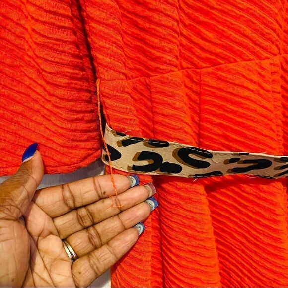 Ark & Co Orange Ribbed A-Line Belted Dress Size Large - Picture 4 of 9